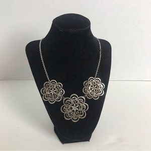 Brighton Retired Silver Plated Triple Flower Necklace Office Boho